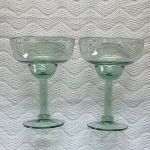 Large Margarita Glasses Set of 2 Green Glass
